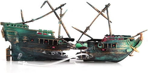 Air Bubbler Sunken Ship Ornament, Aquarium Shipwreck Decorations for Fish Tank Aerating Action