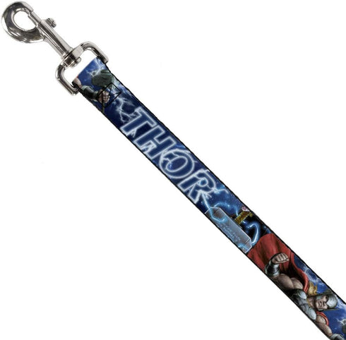Dog Leash Avengers Thor Hammer Action Pose Galaxy Blues White 6 Feet Long 0.5 Inch Wide