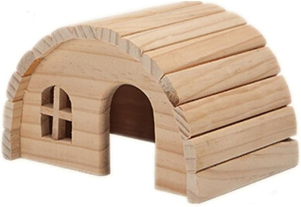 emours Natural Chewable Hamster Hideout, Wooden Hut Fairy House for Dwarf Hamsters, Small (7 x 5 x 4 inch)