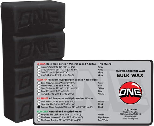 One Mfg F1 Summer Slush Snowboard & Ski Wax, 750g (1.65lb) Big Brick for Warm Conditions Hot Wax