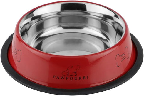 Printed Anti-Skid Water and Food Feeding for Dogs and Cats, Stainless Steel Pet Bowl (23.6 fl oz, Red)