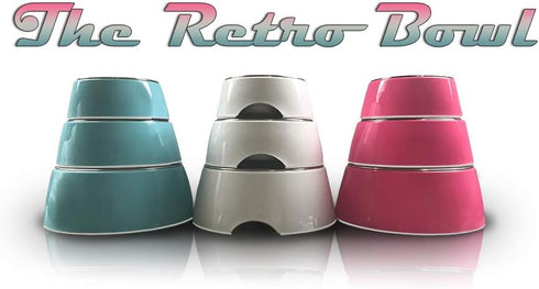 Loving Pets Retro Bowl, No Tip Stainless Steel Elevated Pet Bowl, Medium, White