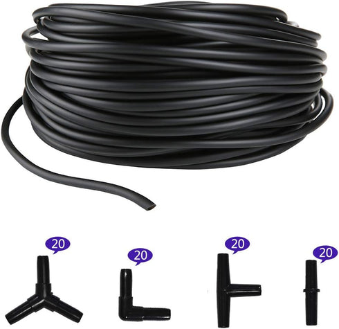 JIH 100 Feet Standard 3/16" Black Flexible Airline Tubing with Connectors for Fish Tanks, Terrariums, Hydroponics