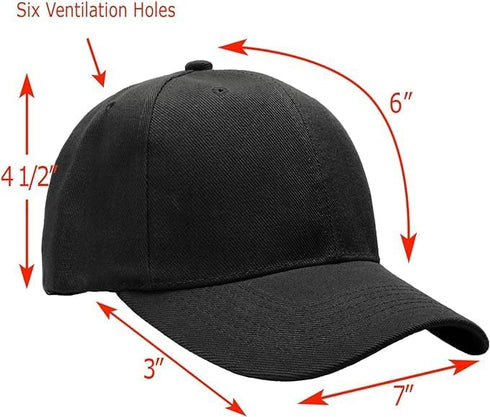 Plain Blank Black Caps with Adjustable Strap (12PCS), Medium Size