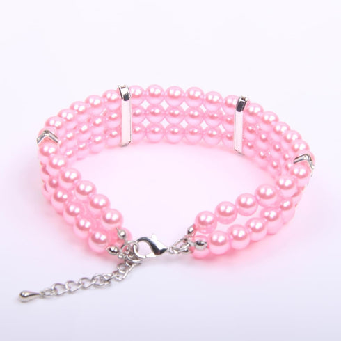 3 Rows Dog Cat Pearls Necklace Collar with Bling Accessories Pet Puppy Jewelry for Female Dogs Cats Small Medium (Pink, Medium)