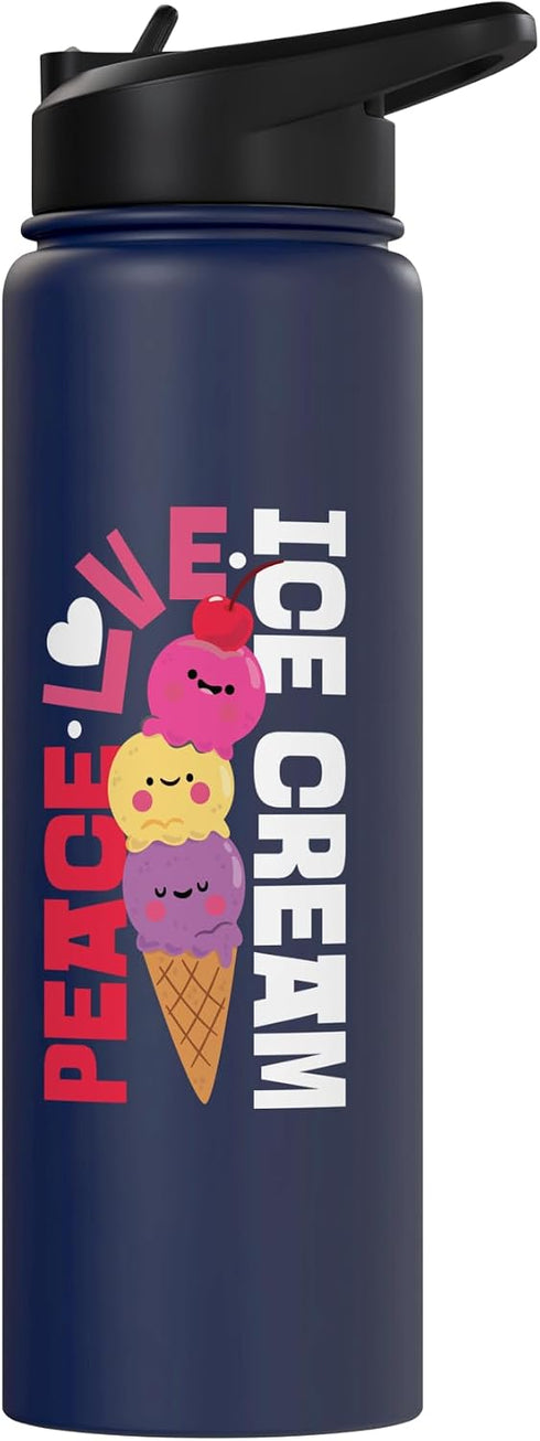 Cute Ice Cream Lover Boy Girl HS0 Ice Cream Cone Peace Love Ice Cream Stainless Steel Insulated Water Bottle