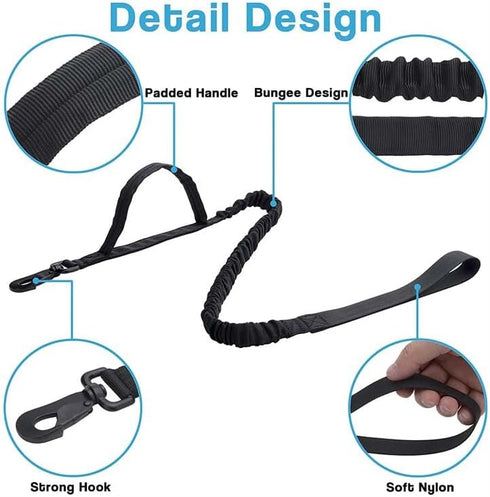 Tactical Bungee Dog Leash Heavy Duty with 2 Handle Control, Quick Release for Cat Dog Pet Training Leashes
