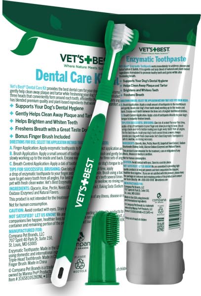 Vet's Best Dog Toothpaste & Dog Toothbrush, Dental Kit, Plaque Remover for Teeth, Whitens Teeth, Freshens Canine