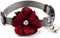Geranium Flower Cat Dog Collar Bow Tie, Nylon Puppy Necklace with Pearl Bell, Adjustable Handmade (Red, Size M)