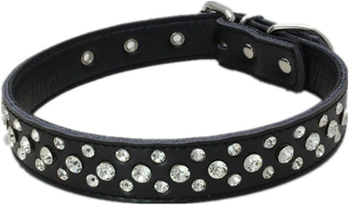 Dogs Kingdom Genuine Leather Padded Rhinestone Dog Collar, 14.5"-20" Length, Customized Crystal, Black, M