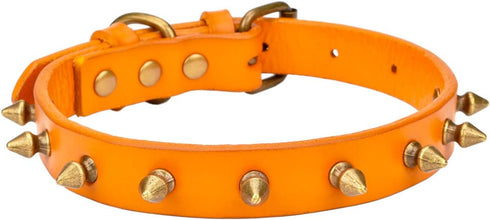 Basic Classic Adjustable Genuine Cow Leather Pet Collars for Dogs and Cats (Large, Neck 11.8"-15.3", A-Yellow Brown)