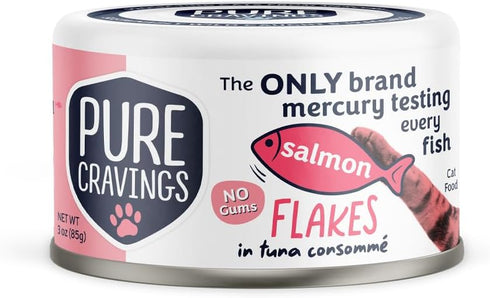 Salmon Flakes in Tuna Consommé, Canned Wet Cat Food Soup, 3oz, Pack of 12, Grain-Free Protein