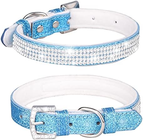 Rhinestone Dog Collar, Cute Dazzling Sparkling Leather Dog Cat Collar with Crystal Diamond for Pet Dogs (M:27-35CM,
