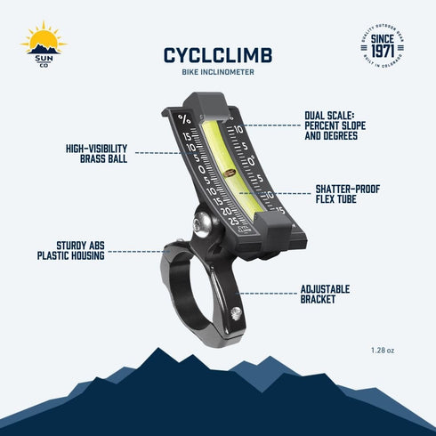 Sun Company CyclClimb - Bike Inclinometer | Handlebar Slope Meter for Bicycles