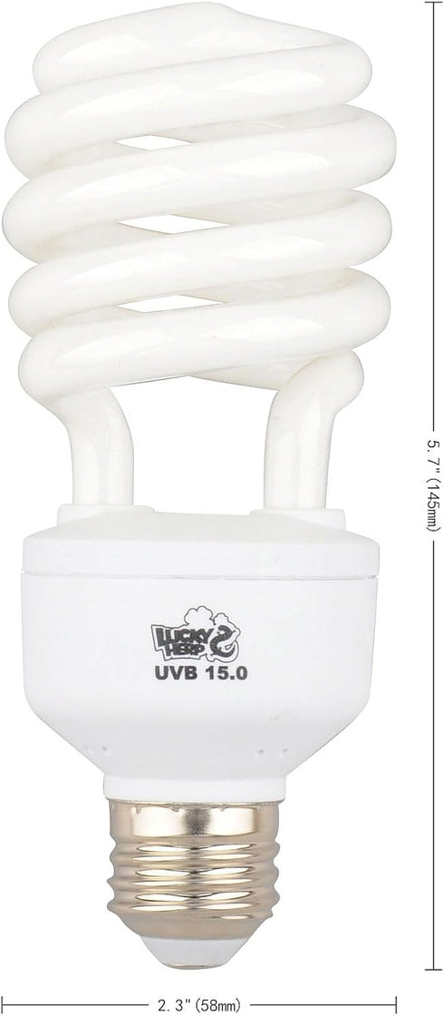 LUCKY HERP 15.0 UVB Intense Fluorescent Bulb, Terrarium Lamp for Reptiles, E26, 26 Watt