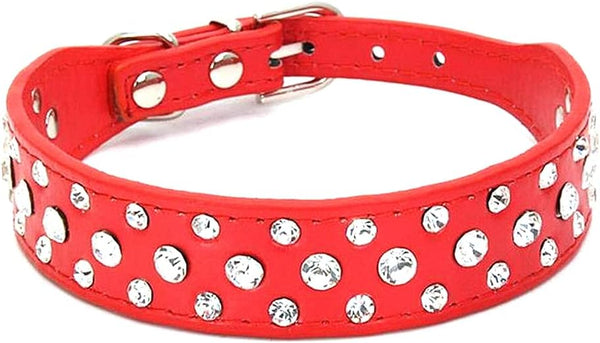 Rhinestone Dog Collar, Bling Rhinestone PU Leather Crystal Diamond for Pet Dog Cat Puppy, S M L XL, XS, Red