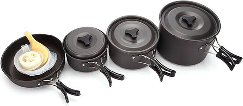 Lightweight 4-5 Person Camping Cookware - 4 Piece Pan Pot Set for Outdoor Activities