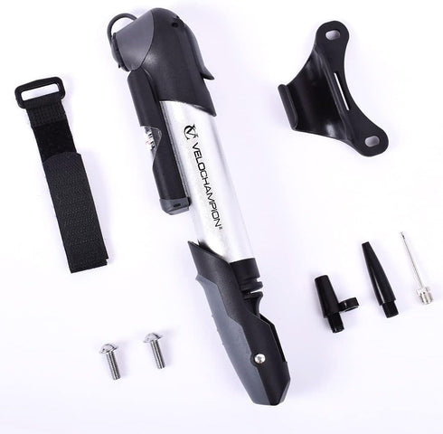 VeloChampion Alloy Mini Bike Pump - Portable, Compact, Durable for Presta, Schrader and Dunlop