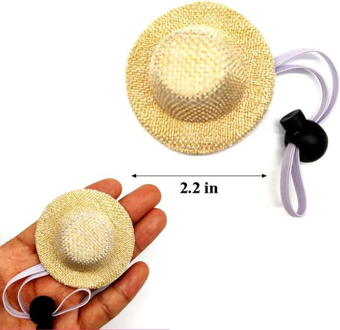 Cute Hamster Hat and 10 Pcs Sunglasses Set, Tiny Hat and Funny Eyeglasses for Hamsters Snake Lizard Guinea Pig Bearded Dragons, Small Pet Outfit Accessories Picnic Holiday Birthday Halloween (Beige)