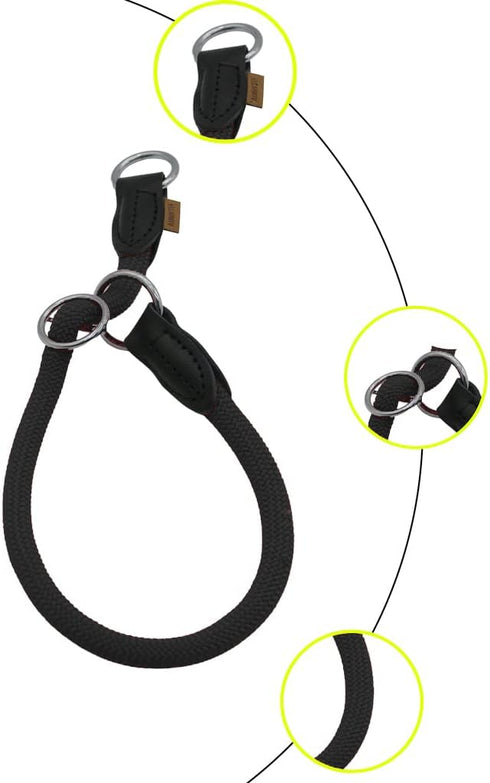 Braided Rope Pro Training Dog Collar, No Pull Round Martingale Slip Collar for Large Dogs (L(1/2") - 22" Long, Black)