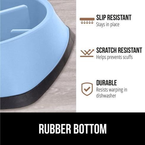 Gorilla Grip Slow Feeder Dog and Cat Bowls, Interactive Puzzle Toy for Food Training, Light Blue