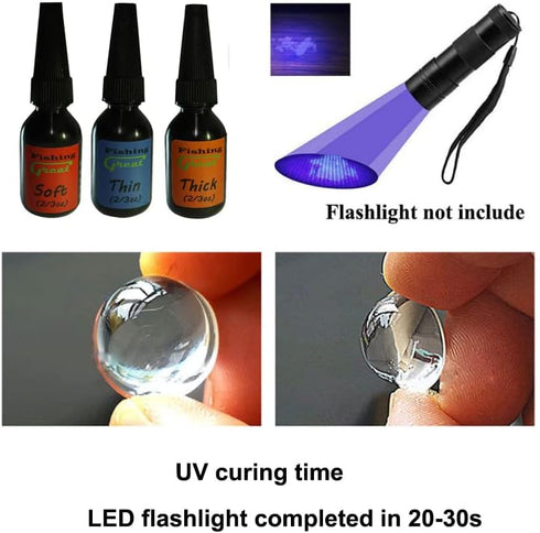 Fly Tying UV Clear Glue and Power Light Combo with 12 LED Light for Building Flies and Gluing Eyes