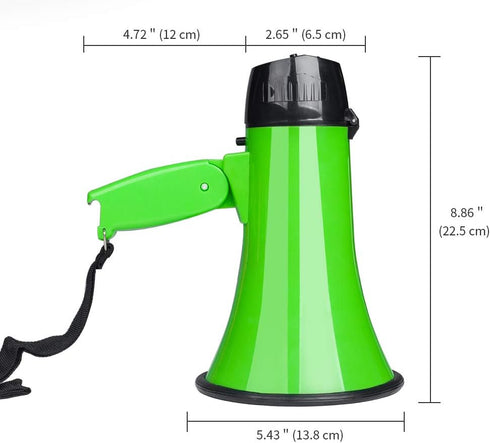 MyMealivos Portable Megaphone Bullhorn 20 Watt Power Speaker with Voice and Siren Modes, Volume Control, Strap (Green)