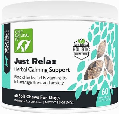 Only Natural Pet Just Relax Herbal Calming Soft Chews for Dogs, Bacon Flavor, 60 Soft Chews - Natural Anxiety Relief