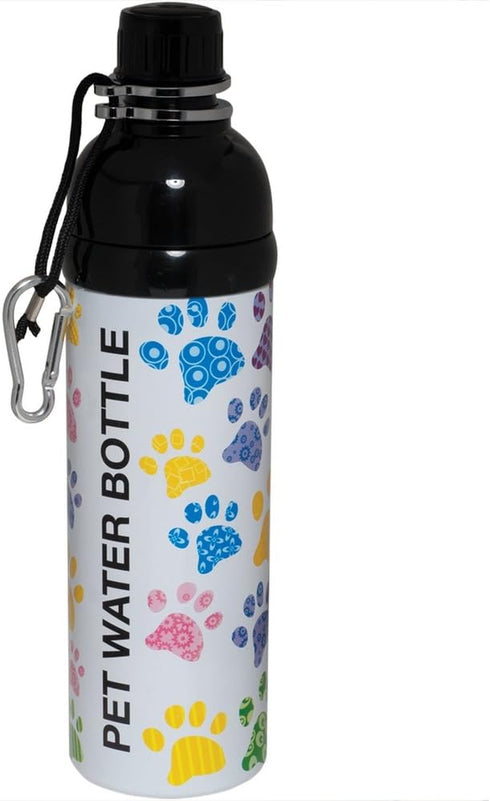 Stainless Steel Pet Water Bottle, 24-Ounce, Puppy Paw Print Design