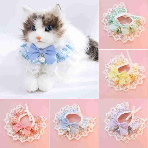 Pet Pink Adjustable Collar, Detachable Lace Neckerchief for Small Medium Pets, Neck 9.84-11.81 Inches (M, Pink)