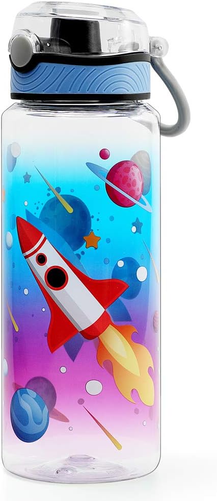 Home Tune 23oz Kids Water Bottle for School Boys, BPA FREE Tritan, Leak Proof Flip Top Lid, Carry Handle - Rocket.