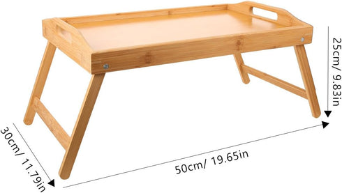 Happyyami Small Folding Table Portable Wood Bed Desk Adjustable Wear-Resistant Camping Side Table for Outdoor Hiking