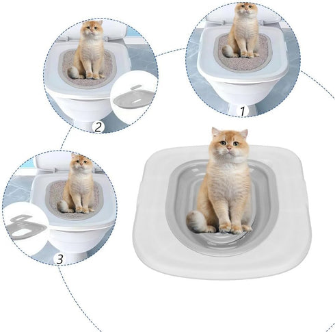 Cat Toilet Training Kit Litter Box Alternative with Tray, Reusable Potty Seat Adapter for Cats & Kittens, Hygienic