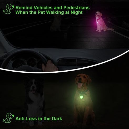 AUAUY LED Dog Collar Light - 4 Modes USB Rechargeable, IP68 Waterproof Pet Collar Light for Running Jogging Walking