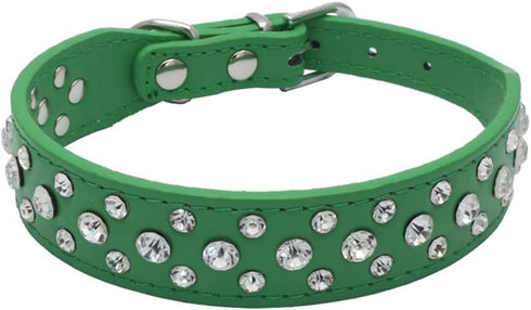 Rhinestone Dog Collar, Bling PU Leather Crystal Diamond Pet Collar for Dog Cat Puppy, Black S M L XL (XS, Green)