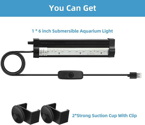 DaToo 6Inch IP68 Submersible Aquarium Light Fish Tank Light Bubbler Wall with Air Bubble Hole Waterproof Color Changing