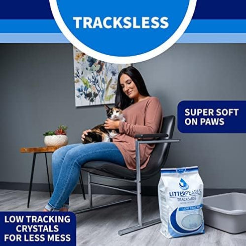 Litter Pearls Tracksless Unscented Non-Clumping Crystal Cat Litter with Odorbond, 10.5 lb, White, Clear and Blue