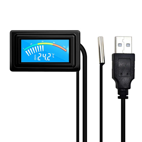 Digital Thermometer Temperature Gauge with USB Power Supply and Sensor Probe for Aquarium and Vehicle