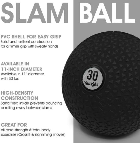Yes4All 10-40lb 30lbs Slam Balls, Weighted Ball Weight, Durable PVC Sand Filled Workout Dynamic Slam Ball for Strength