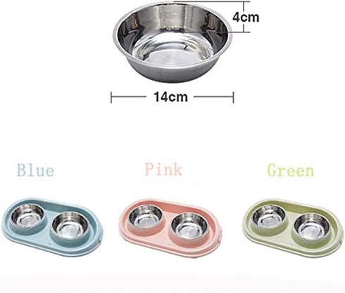 Double Dog Cat Food Bowls - Stainless Steel Pet Bowls with Non-Skid PP Station, No-Spill Feeder