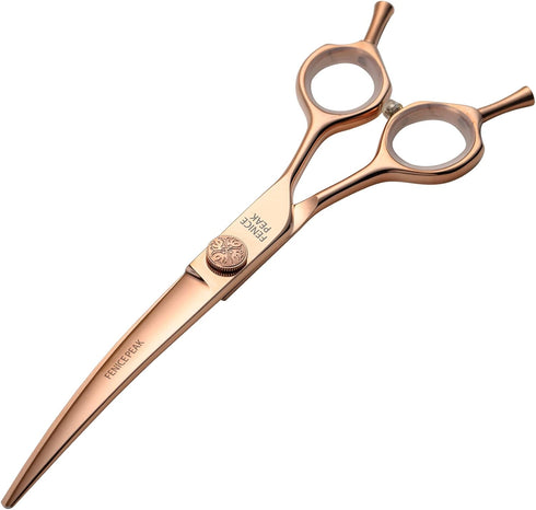 Fenice Peak Curved Dog Grooming Scissors, Champagne Gold 440C Stainless Steel, Professional Pet Cutting Shears for