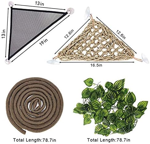 PINVNBY Hammock for Bearded Dragons, Reptile Habitat Lounger with Natural Seagrass Fibers, 4Pcs