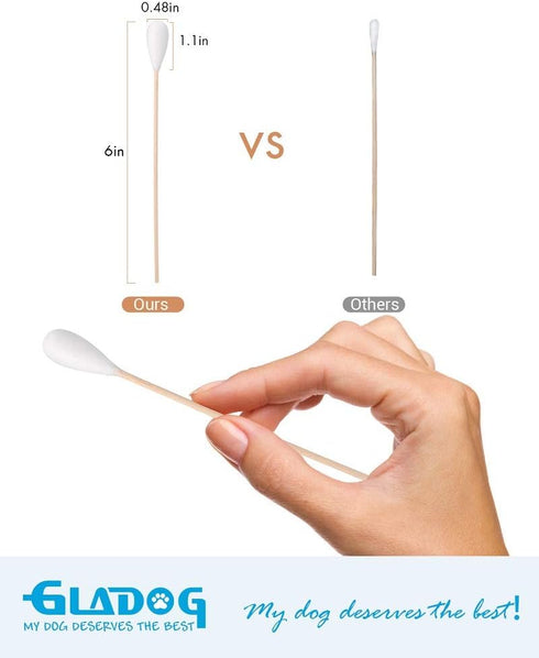 GLADOG 6 Inch Professional Large Cotton Buds for Dogs, Specially Designed with Wood Handle for Safe Use