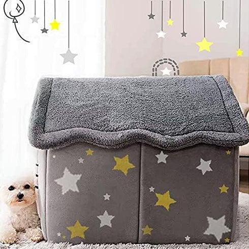 Dog House Indoor - Foldable Soft Kennel Bed, Warm Cat Nest Puppy Cave with Cushion for Small Medium Large Dogs Cats