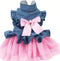 ANIAC Pet Denim Dress - Cute Bow-Knot Comfy Vest Skirt Lace Trim Tutu for Cats and Small Dogs - XX-Large