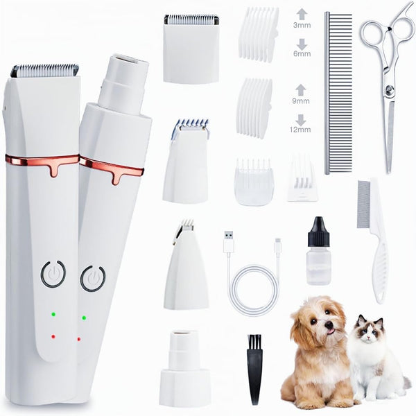 Petium 4-in-1 Dog Grooming Clippers Kit-Quiet Dog Nail Grinder & Paw Trimmer,USB-C Rechargeable