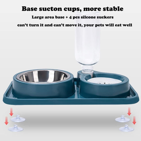 Double Dog Cat Bowls 2 in 1 Set with Automatic Gravity Water Dispenser Bottle, Detachable Stainless Steel Bowl, No-Spill
