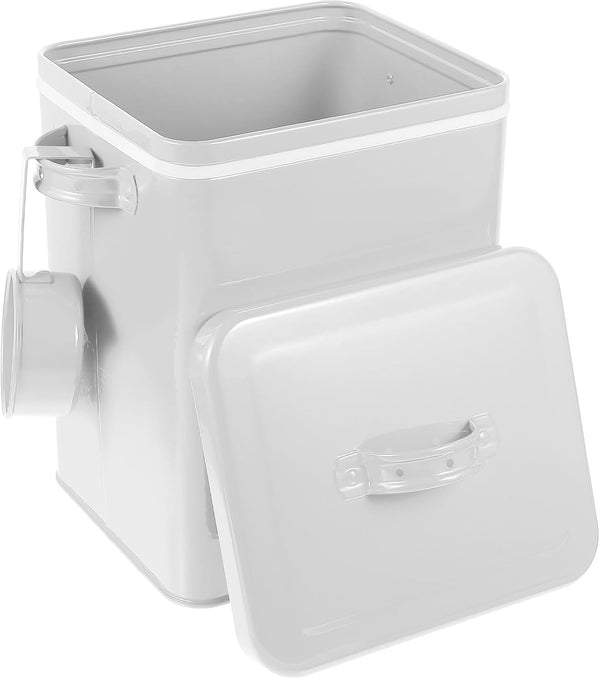 Uonlytech Metal Food Storage Bucket for Kitchen and Pet Supplies White Iron