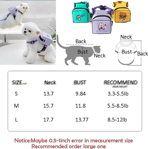Dog Cute Plush Backpack with Pocket, Adjustable Dog Harness Vest with D-Ring for Cats Small Medium Dogs, Cartoon