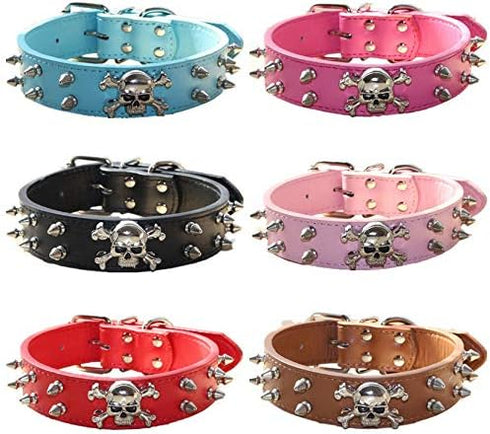 Spiked Leather Dog Collar, 2 Rows Bullet Rivets Studded PU Leather for Medium and Large Dogs (L, Hot Pink)